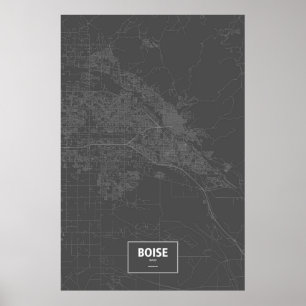 Póster Boise, Idaho (blanco sobre negro)