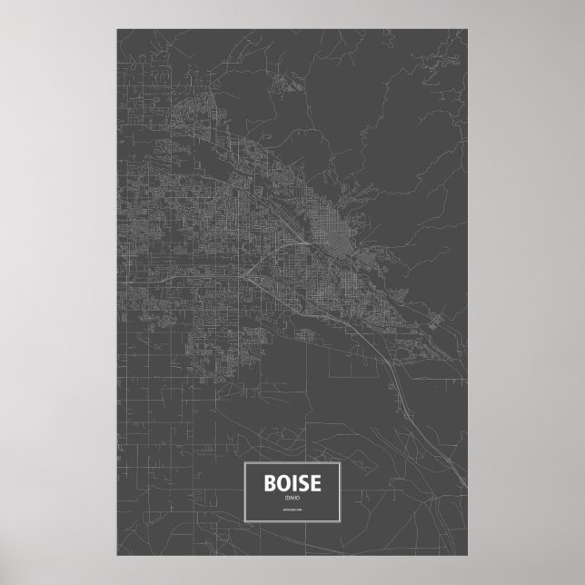 Póster Boise, Idaho (blanco sobre negro) (Frente)