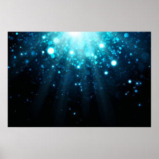 Póster Bokeh azul abstracto sobre fondo borroso.