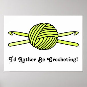 Póster Bola amarilla de Yarn y ganchos de crochet