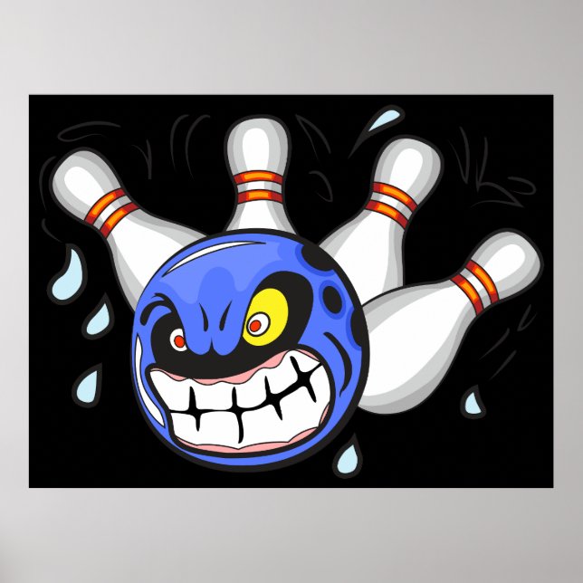 Póster Bola de Boliche Enojada, Deporte Divertido (Frente)