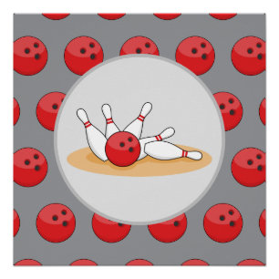 Póster Bola de bolos golpeando bolos con patrón de bola