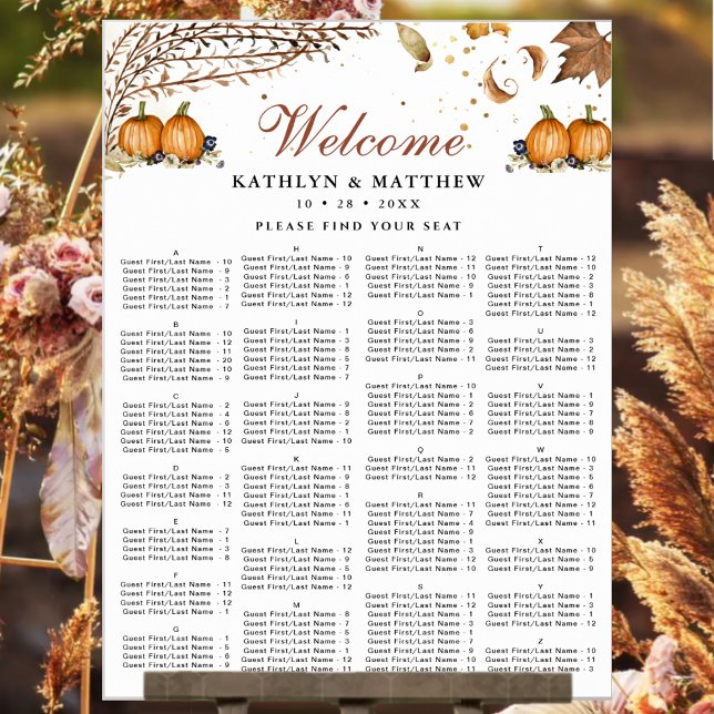 Póster Bola de calabaza otoño Boda asiento alfabético (Subido por el creador)