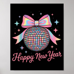 Póster Bola de Disco de Nye de Lujo Dorado Feliz Año Nuev