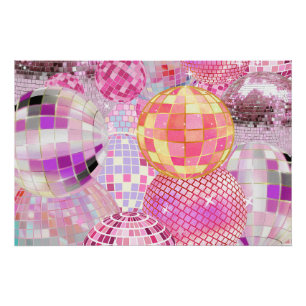 Póster Bola de Disco Rosa Vibrante Collage de Fiesta de B