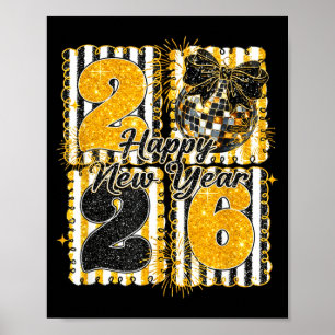 Póster Bola de Discoteca Coqueta Feliz Año Nuevo Hola 202