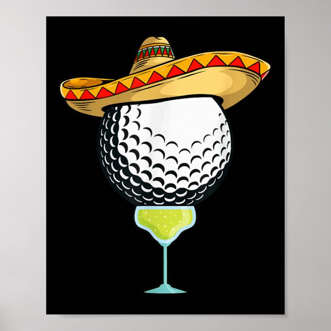 Póster Bola De Golf Cinco De Mayo Con Sombrero Y Margarit (Frente)