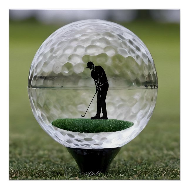 Póster Bola de Golf de Vidrio con Golfista Dentro, (Anverso)