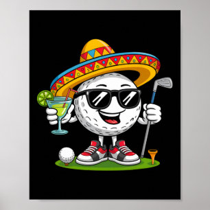 Póster Bola de Golf Divertida Cinco De Mayo Con Sombrero
