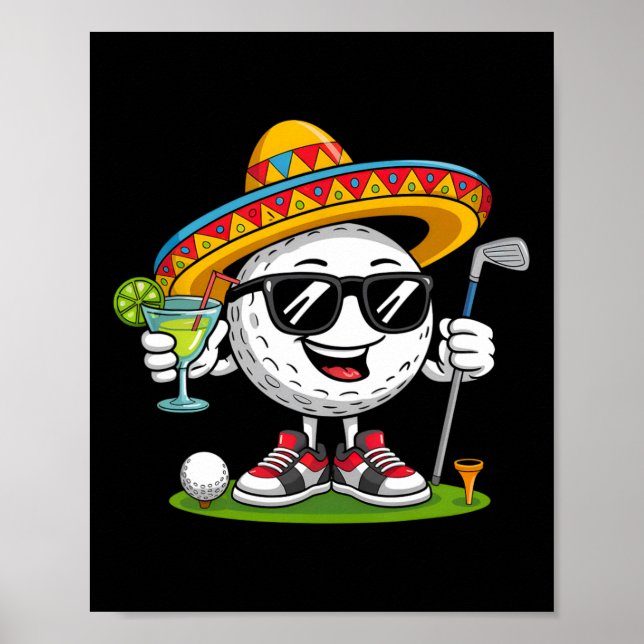 Póster Bola de Golf Divertida Cinco De Mayo Con Sombrero  (Frente)