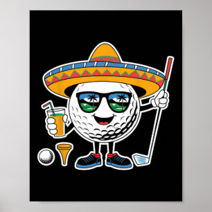 Póster Bola de Golf Divertida Cinco De Mayo con Sombrero