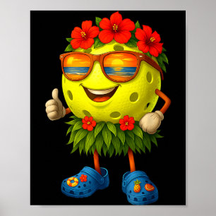 Póster Bola de pickleball hawaiana linda playa tropical