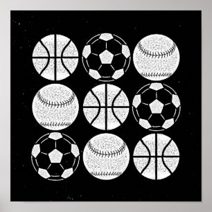 Póster Bolas deportivas de moda en blanco y negro