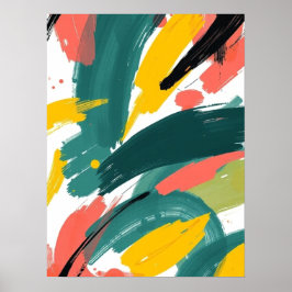 Póster Bold Abstract Strokes Art: Teal & Yellow