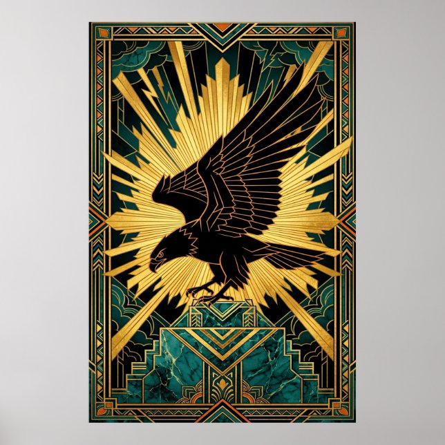 Póster Bold Art Deco Eagle Flight Gold & Black (Frente)
