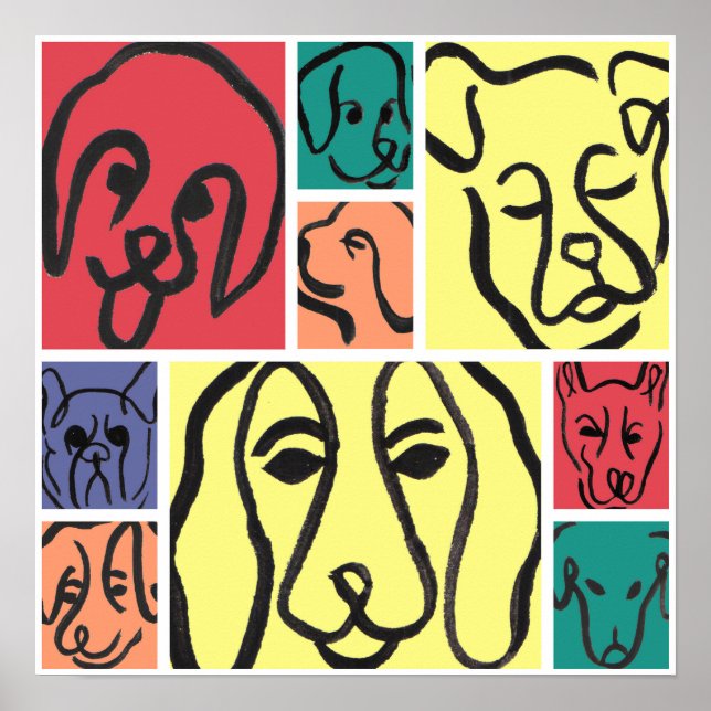 Póster Bold Color Dog Faces (Frente)