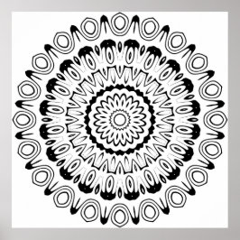 Póster Bold Contrast Ring Mandala with Petal Layers Art