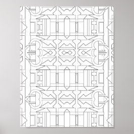 Póster Bold Geometric Deco Tile Pattern Line Art Design