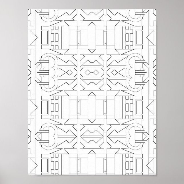 Póster Bold Geometric Deco Tile Pattern Line Art Design (Frente)