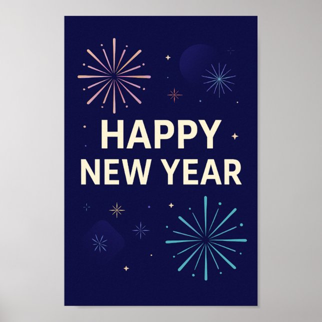 Póster Bold Navy Gold 2026 Celebration Fireworks (Frente)