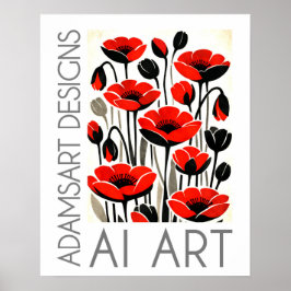 Póster Bold Red Poppy Flowers Modern Botanical Art