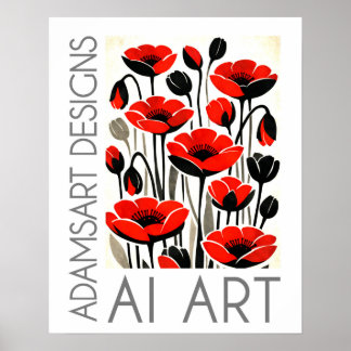 Póster Bold Red Poppy Flowers Modern Botanical Art
