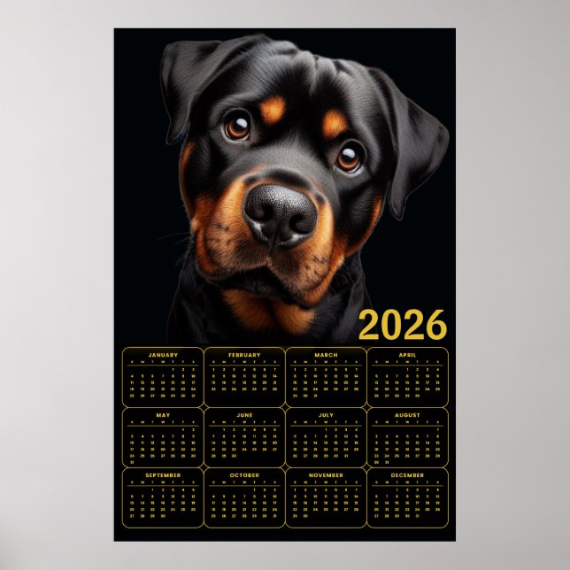 Póster Bold Rottweiler 2026 Calendar (Frente)