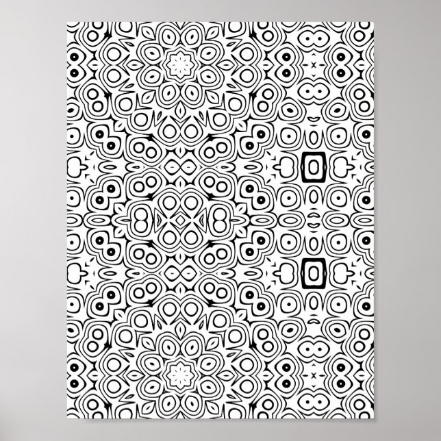 Póster Bold Symmetry Pattern Coloring Page with Circles (Frente)