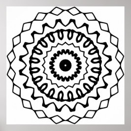 Póster Bold Wavy Ring Mandala with Diamond Border Art
