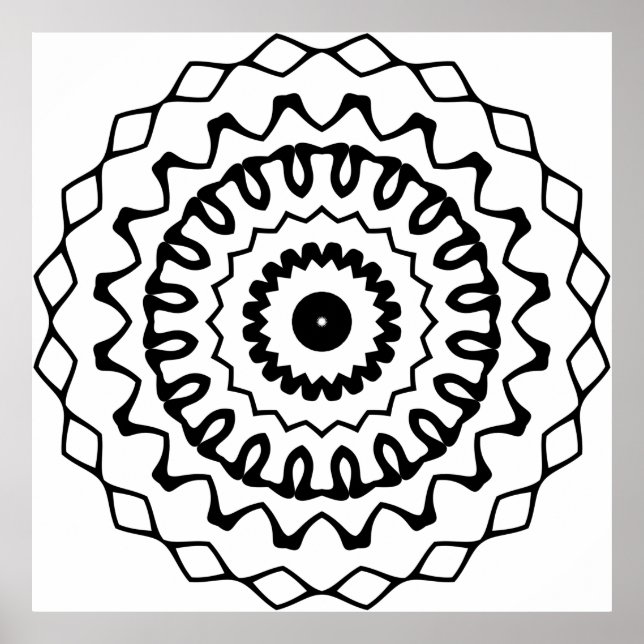 Póster Bold Wavy Ring Mandala with Diamond Border Art (Frente)