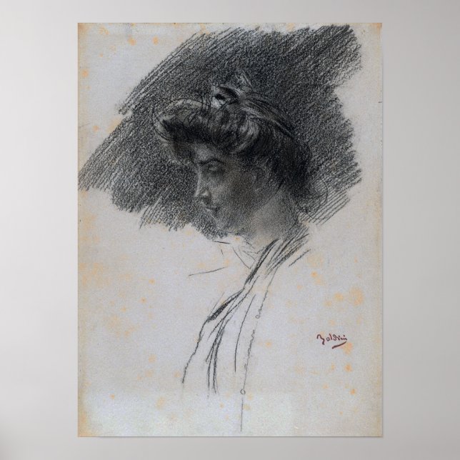 Póster Boldini - Busto de una joven de perfil (Frente)
