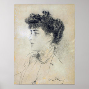 Póster Boldini - Dama con collar de perlas