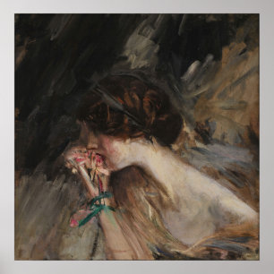 Póster Boldini - Mujer joven con una flor