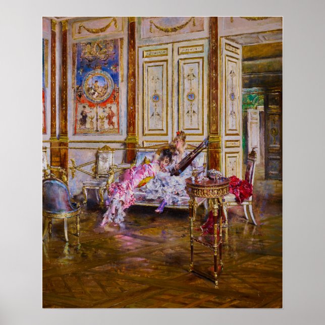 Póster Boldini - Un intérprete de laúd y un oyente (Frente)