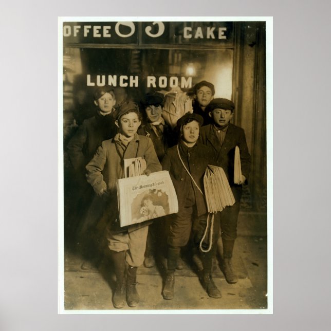 Póster Boletines de 1908 vendiendo periódicos en la ciuda (Frente)