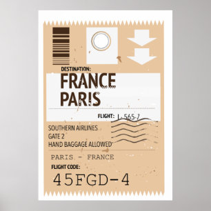 Póster boleto de avión a París Francia