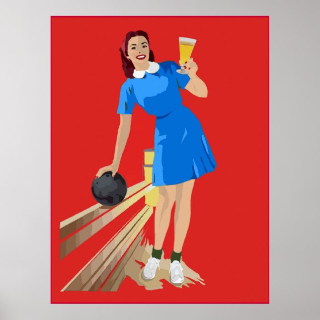 Póster Boliche, cerveza, diversión (Frente)