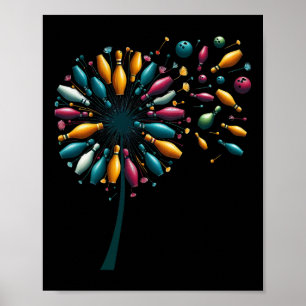 Póster Boliche Retro Dandelion Bolos Jugador de Boliche