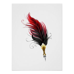 Póster Bolígrafo pluma roja con plumilla dorada