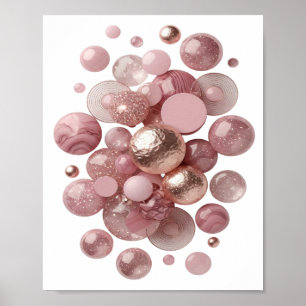 Póster Bolitas rosadas y estrellas de plata intensa