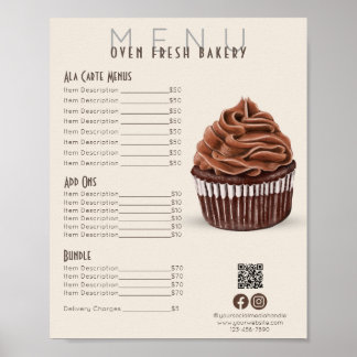 Póster Bollería de chocolate Menú Beige Lista de precios