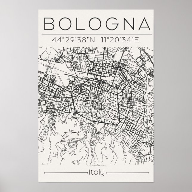 Póster Bologna City Map Poster Modern Minimal Urban art  (Frente)