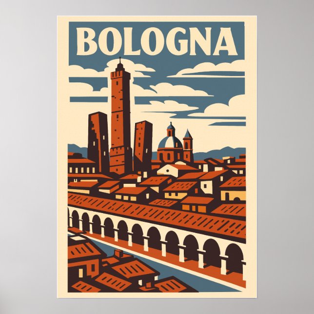 Póster Bologna Italy Retro Travel poster Vintage City (Frente)