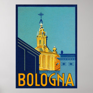Póster Bolonia, edificios de ciudades, Italia, viaje vint