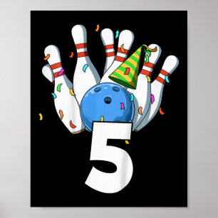 Póster Bolos para niños Cumpleaños 5 Tema de Bowling Quin