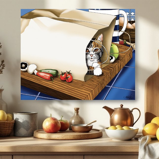 Póster Bolsa de comestibles de gato atigrado curioso azul (Subido por el creador)