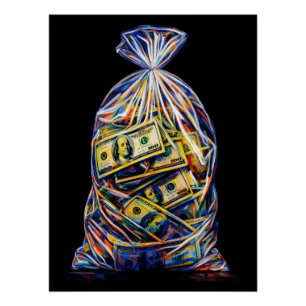 Póster Bolsa de Dinero de Riqueza Vibrante Desbordamiento