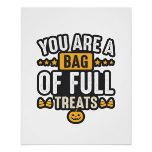 Póster Bolsa de Halloween de Golosinas Diseño Vector Vint