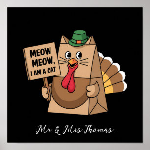 Póster Bolsa de papel de pavo Maullido divertido gato de