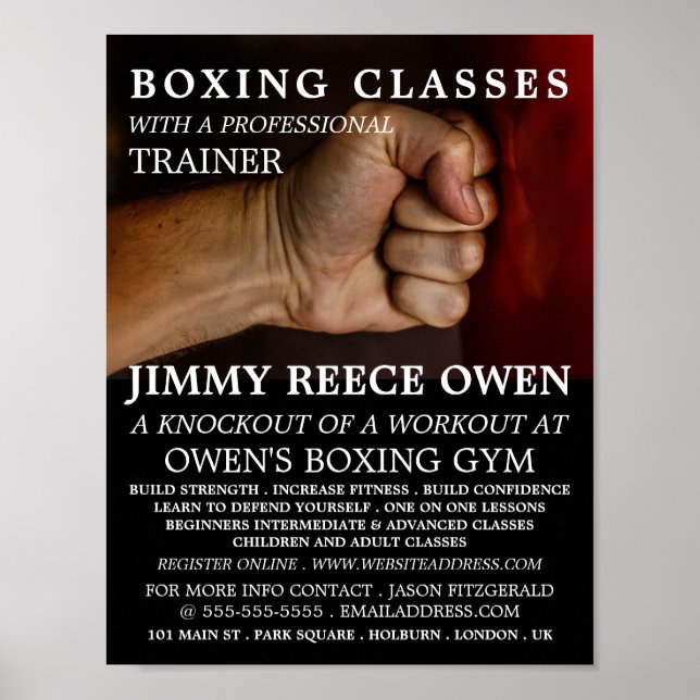 Póster Bolsa de punzonado, anuncio de clase de boxeo (Frente)
